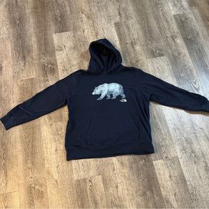 The North Face Men's Hoodie Sweatshirt Grizzly Bear Logo Outdoor Logo Navy XL